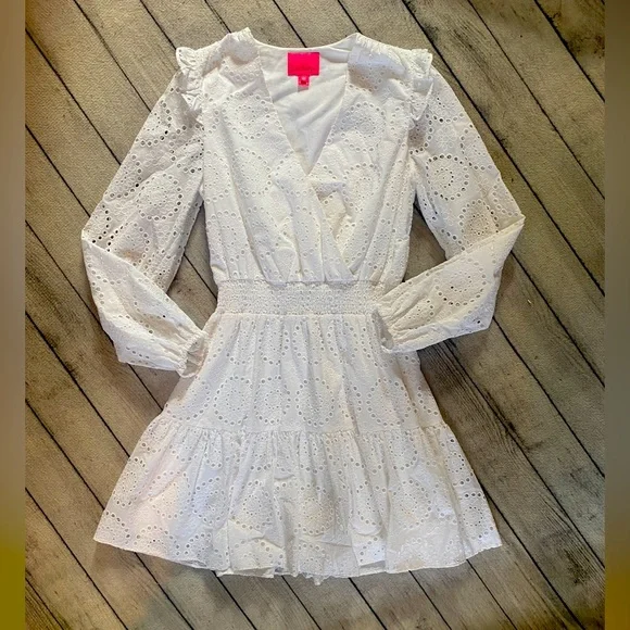 Lilly Pulitzer Taviana Long Sleeve Eyelet Dress, Sz. 12, White, EUC! - Picture 1 of 7